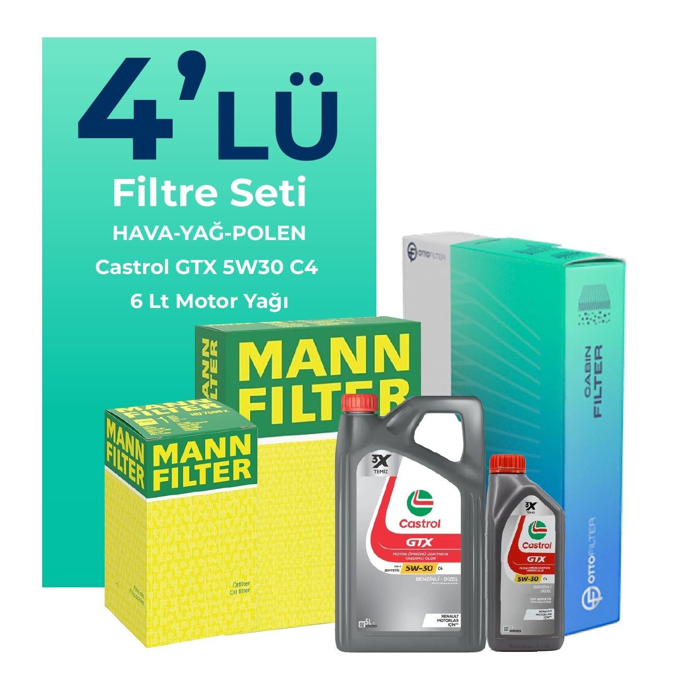 MANN Jeep Grand Cherokee 4.7 Benzin Filtre Bakım Seti Castrol Motor Yağlı (1998-2006) 4 Lü