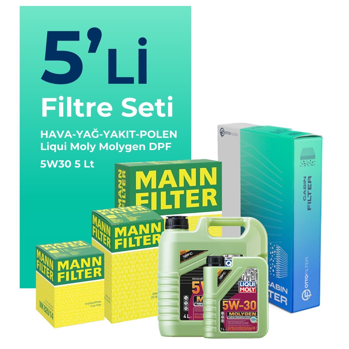 MANN Kia Venga 1.6 Dizel Filtre Bakım Seti Liqui Moly Motor Yağlı (2010-2014) 5 Li