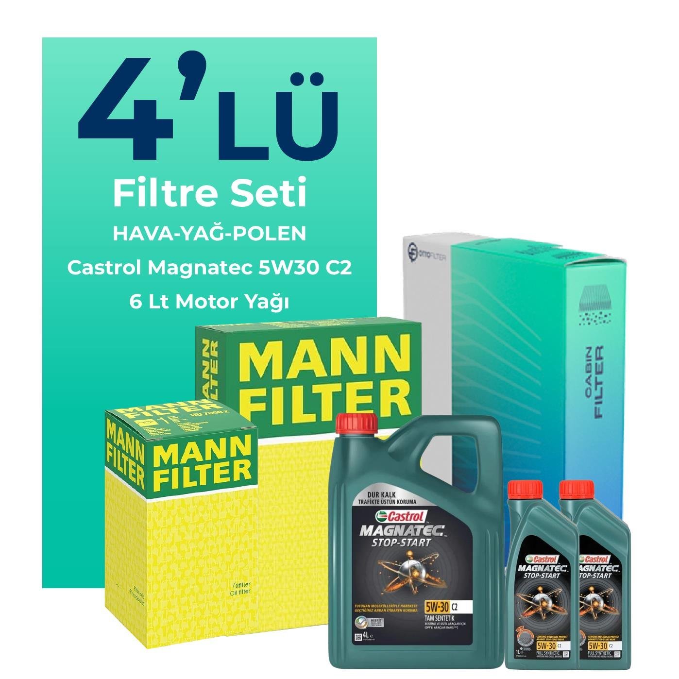 MANN Mercedes A180 Benzin Filtre Bakım Seti Castrol Motor Yağlı (2012-2018) 4 Lü