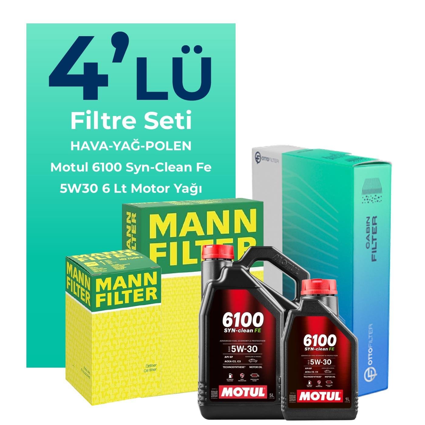 MANN Mercedes A180 Benzin Filtre Bakım Seti Motul Motor Yağlı (2012-2018) 4 Lü