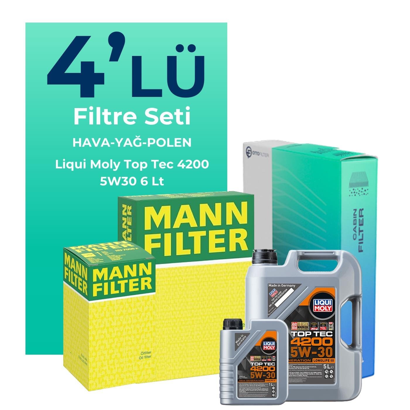 MANN Mercedes A180 Dizel Filtre Bakım Seti Liqui Moly Motor Yağlı (2018-2022) 4 Lü