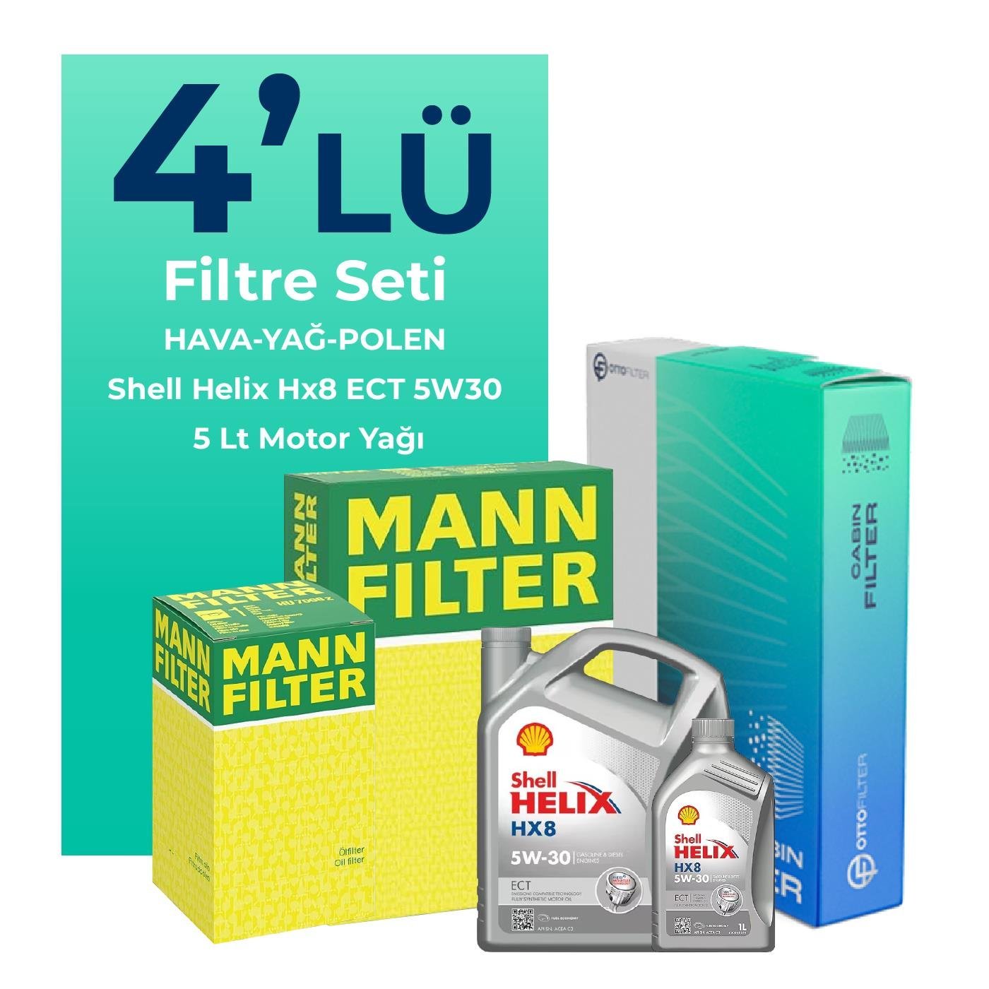 MANN Mercedes A180 Dizel Filtre Bakım Seti Shell Motor Yağlı (2012-2018) 4 Lü