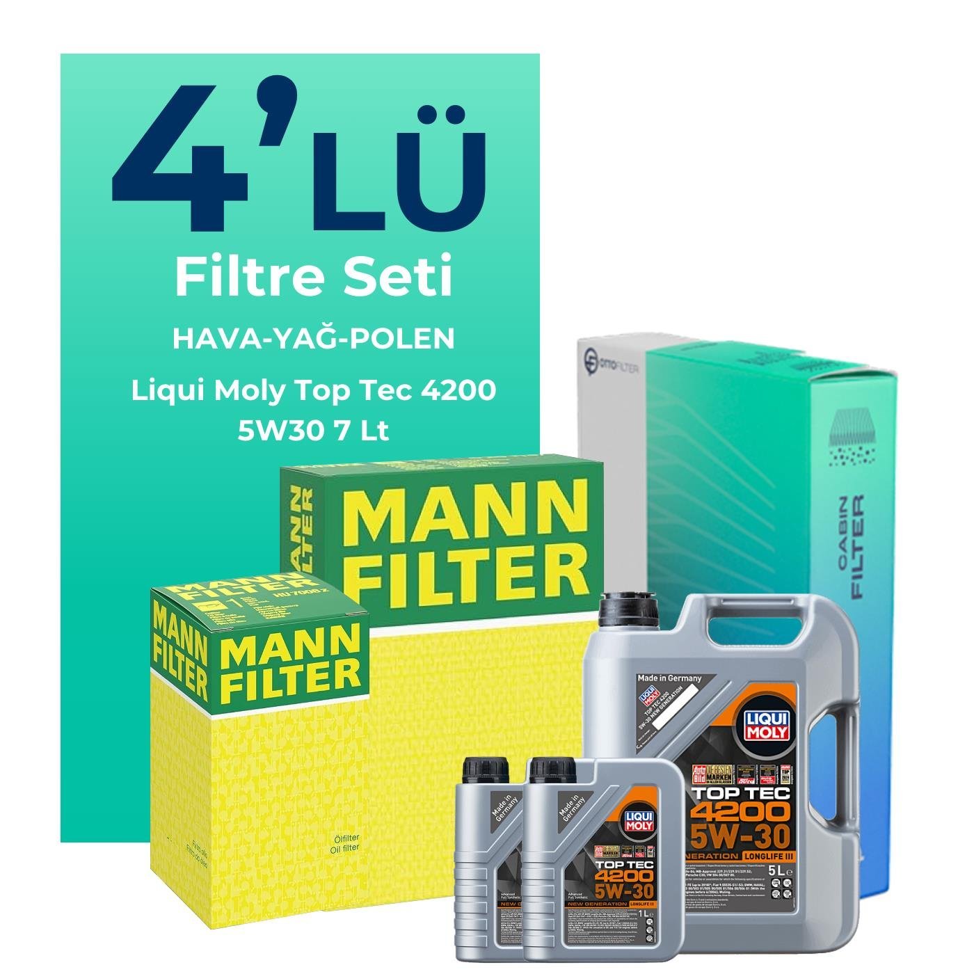 MANN Mercedes C220 Dizel Filtre Bakım Seti Liqui Moly Motor Yağlı (2008-2014) 4 Lü