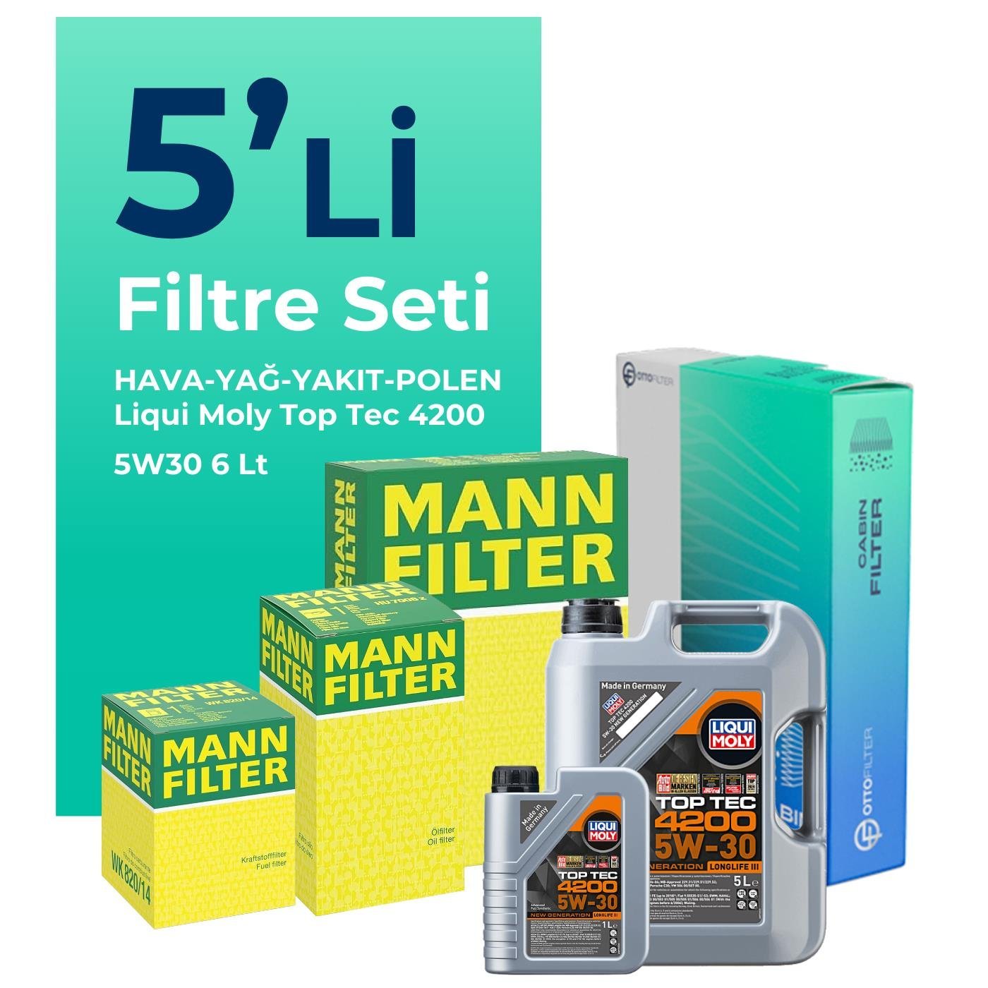 MANN Mercedes CLS250 Dizel Filtre Bakım Seti Liqui Moly Motor Yağlı (2011-2017) 5 Li