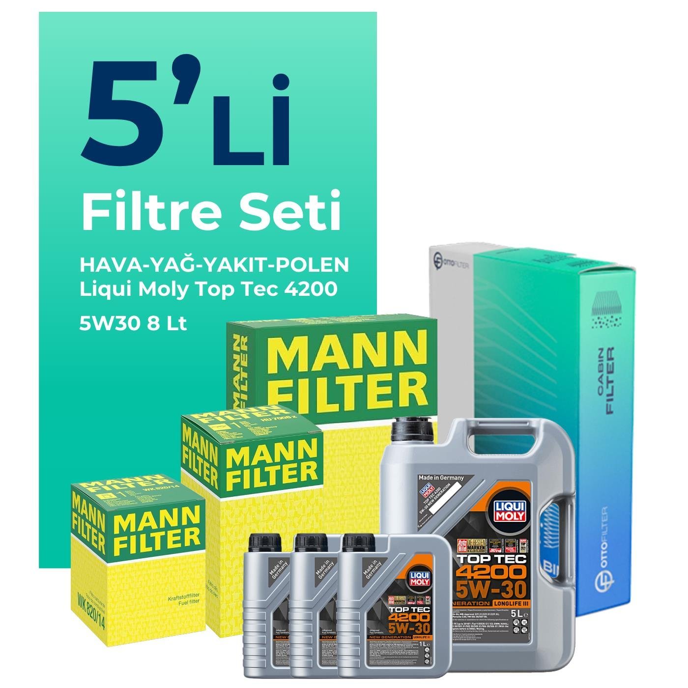 MANN Mercedes CLS350 Dizel Filtre Bakım Seti Liqui Moly Motor Yağlı (2011-2017) 5 Li