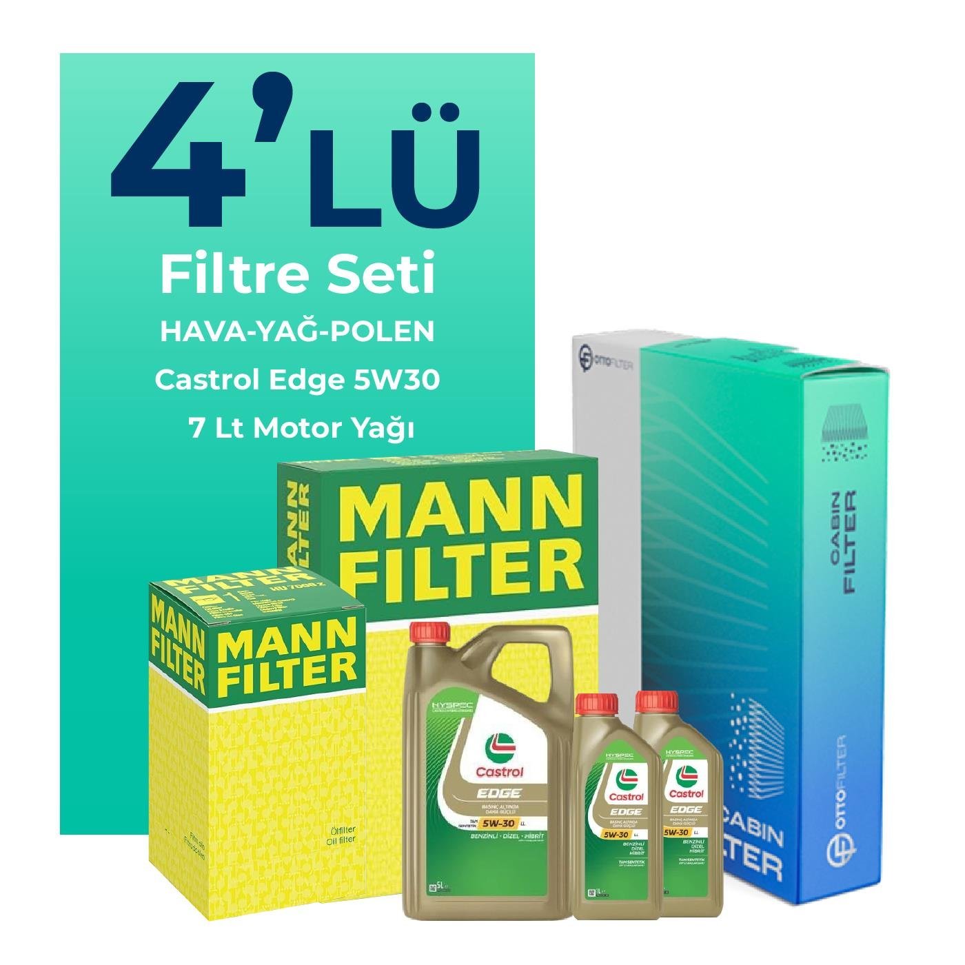 MANN Mercedes E300 Filtre Bakım Seti Castrol Motor Yağlı (2016-2021) 4 Lü