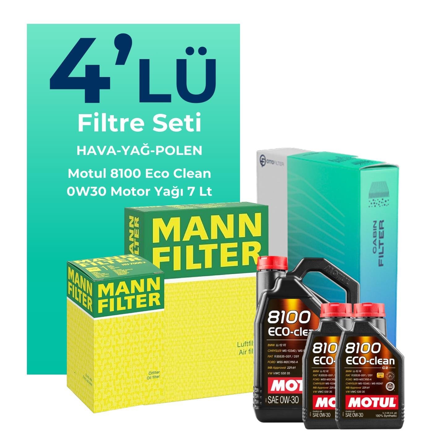 MANN Mercedes GLC250 Benzin Filtre Bakım Seti Motul Motor Yağlı (2015-2019) 4 Lü