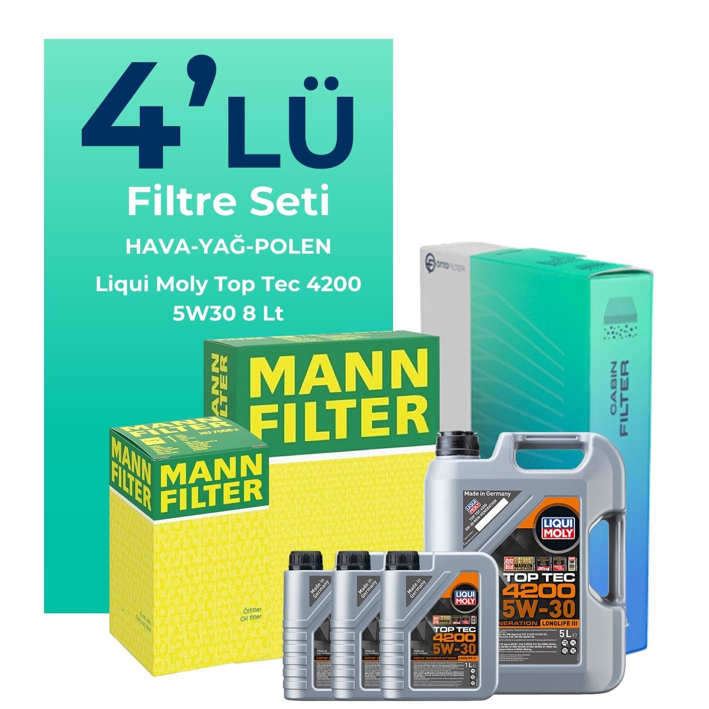 MANN Mercedes ML350 Benzin Filtre Bakım Seti Liqui Moly Motor Yağlı (2006-2011) 4 Lü
