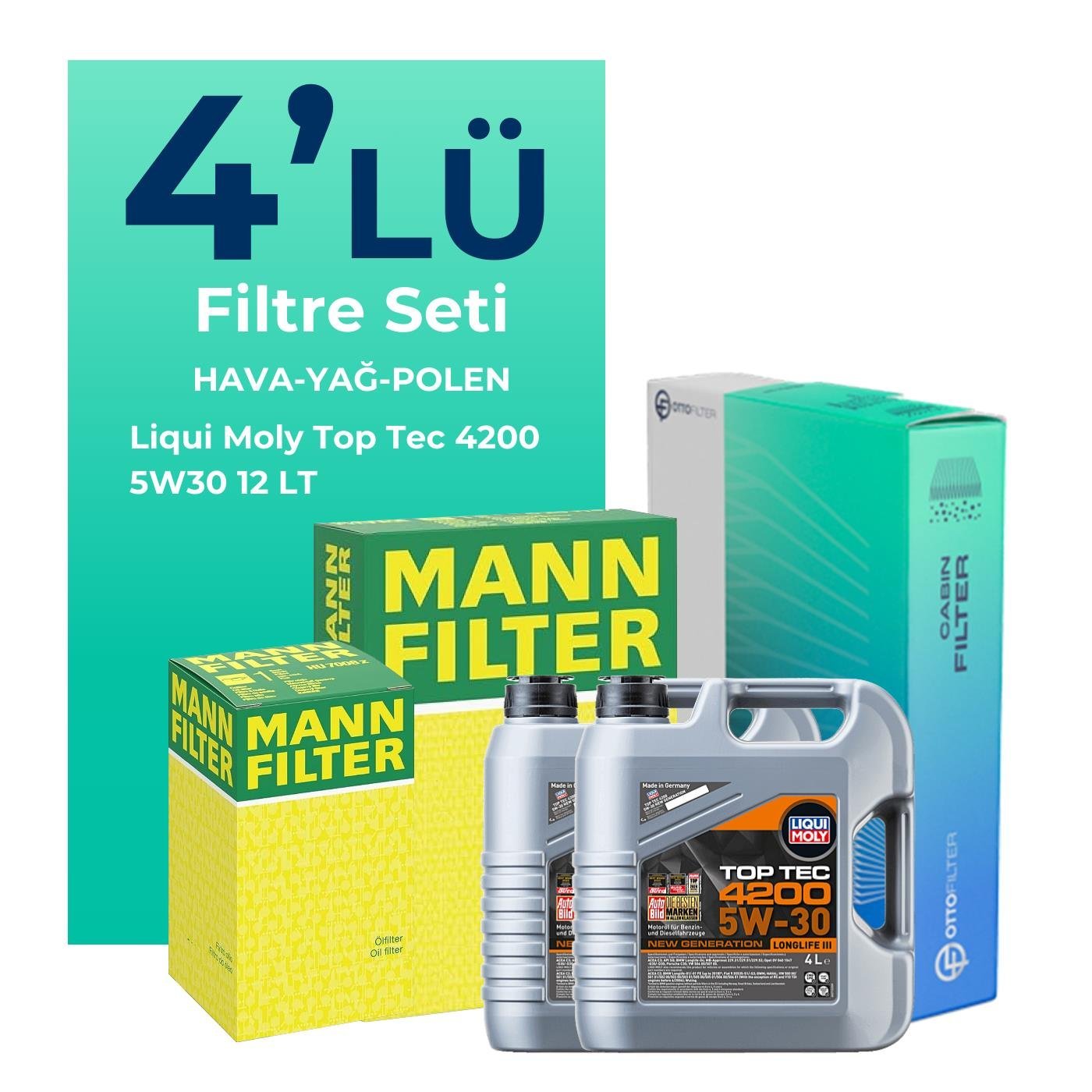 MANN Mercedes Sprinter 416 Dizel Filtre Bakım Seti Liqui Moly Motor Yağlı (2011-2022) 4 Lü