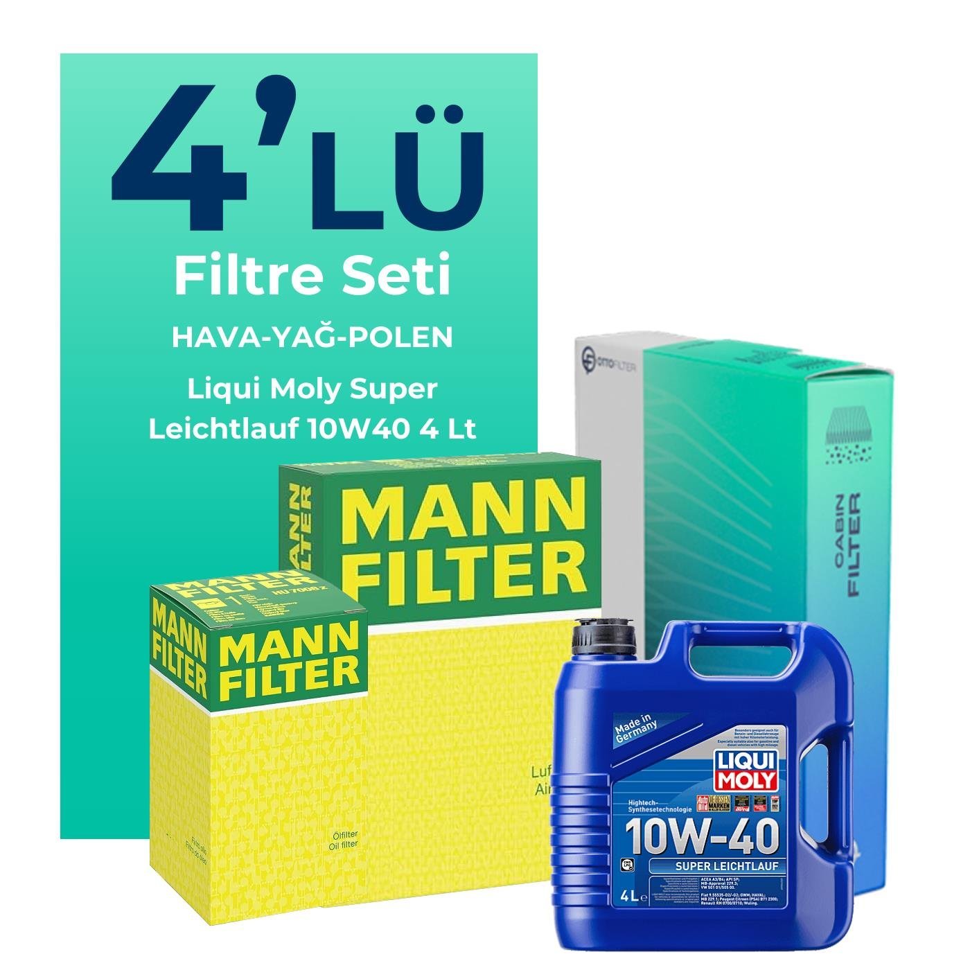 MANN Nissan Almera 1.5 Filtre Bakım Seti Liqui Moly Motor Yağlı (2001-2008) 4 Lü