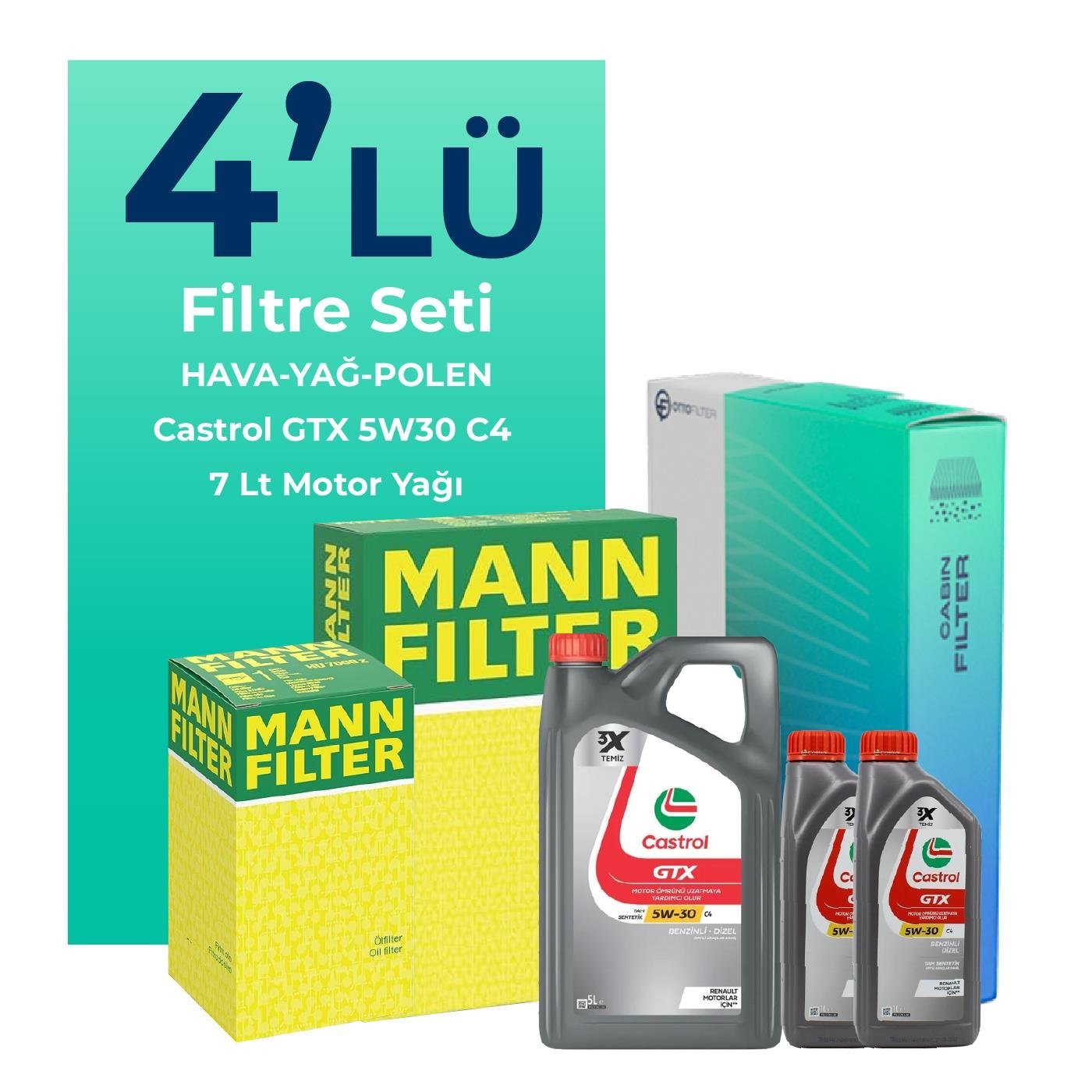 MANN Nissan Navara 2.3 Dizel Filtre Bakım Seti Castrol Motor Yağlı (2015-2021) 4 Lü