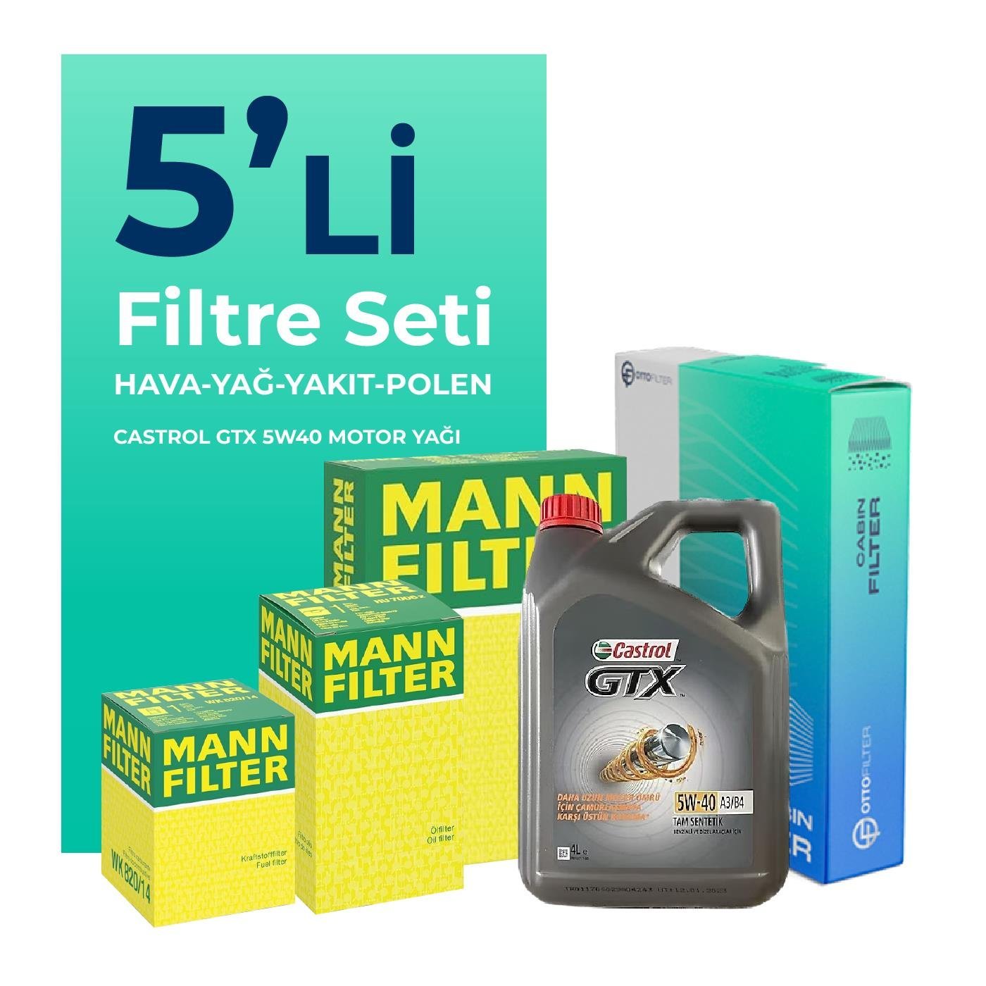 MANN Nissan Qashqai 2.0 Dizel Filtre Bakım Seti Castrol Motor Yağlı (2007-2013) 5 Li