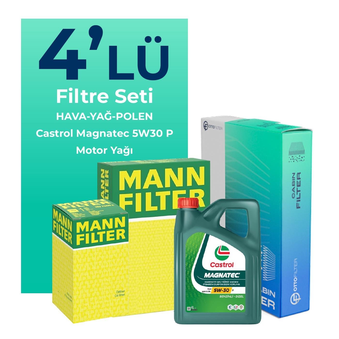 MANN Peugeot 3008 1.2 Benzin Puretech Filtre Bakım Seti Castrol Motor Yağlı (2016-2024) 4 Lü