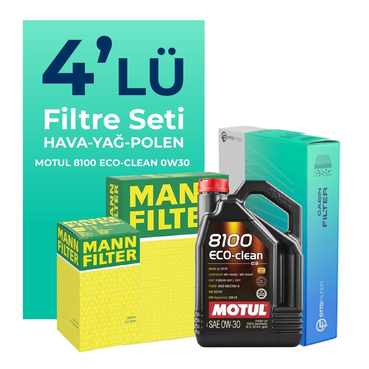 MANN Peugeot 508 1.6 Benzin THP Filtre Bakım Seti Motul Motor Yağlı (2010-2018) 4 Lü