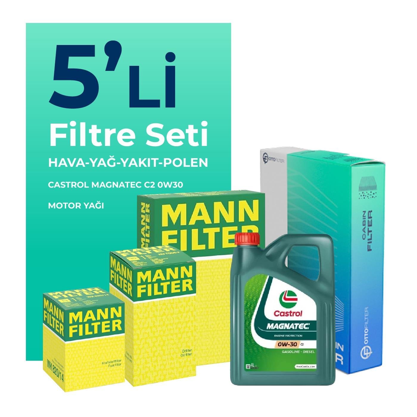 MANN Peugeot 508 1.6 BlueHDi Dizel Filtre Bakım Seti Castrol Motor Yağlı (2014-2018) 5 Li