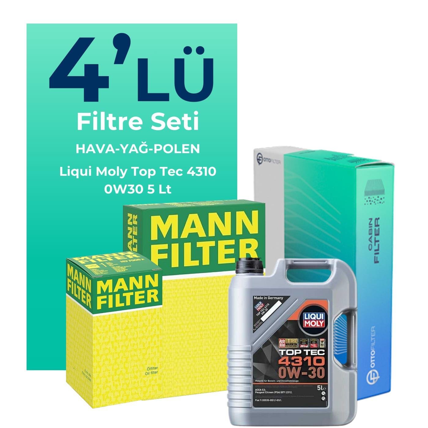 MANN Peugeot 508 1.6 BlueHDi Dizel Filtre Bakım Seti Liqui Moly Motor Yağlı (2014-2018) 4 Lü