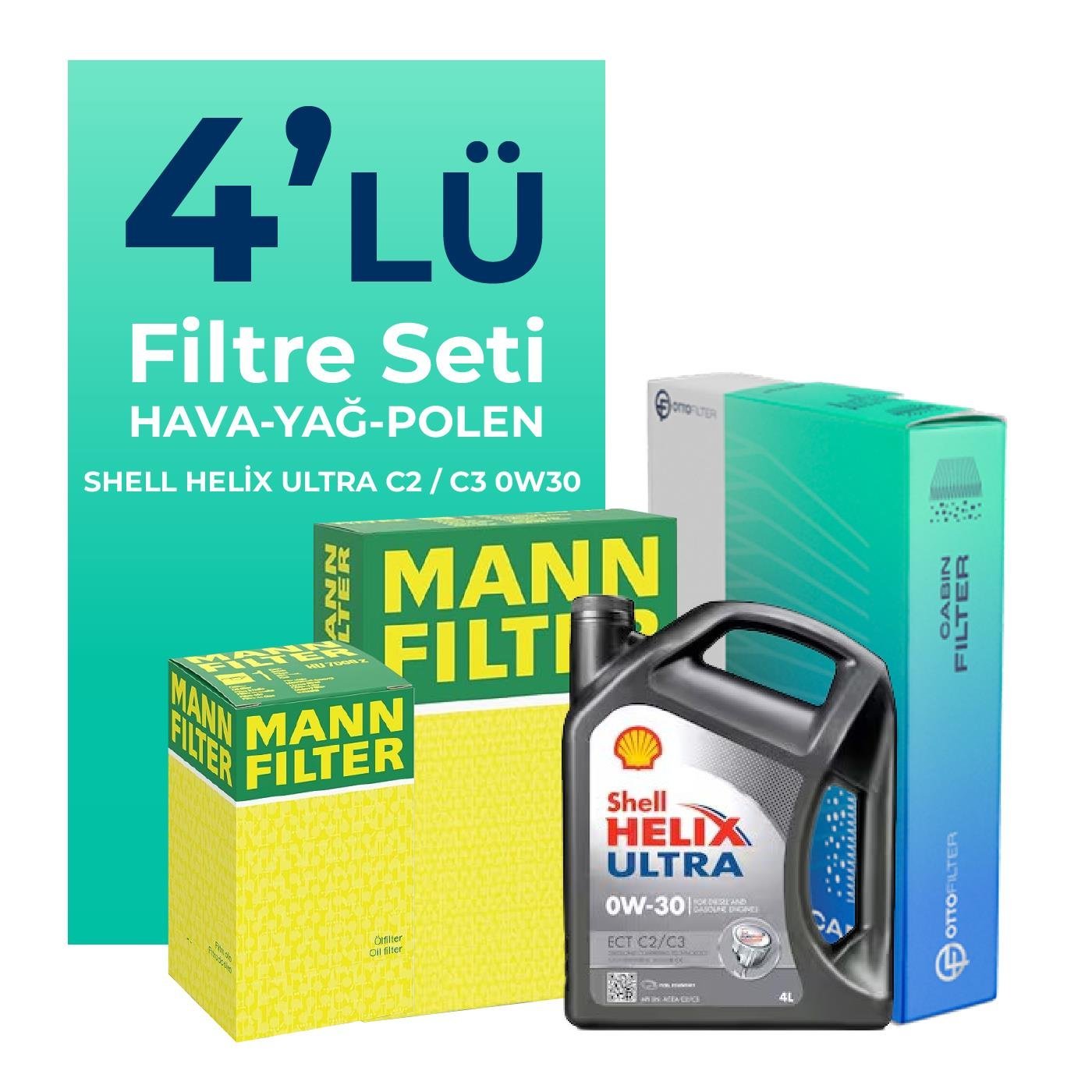 MANN Peugeot 508 1.6 BlueHDi Dizel Filtre Bakım Seti Shell Motor Yağlı (2014-2018) 4 Lü