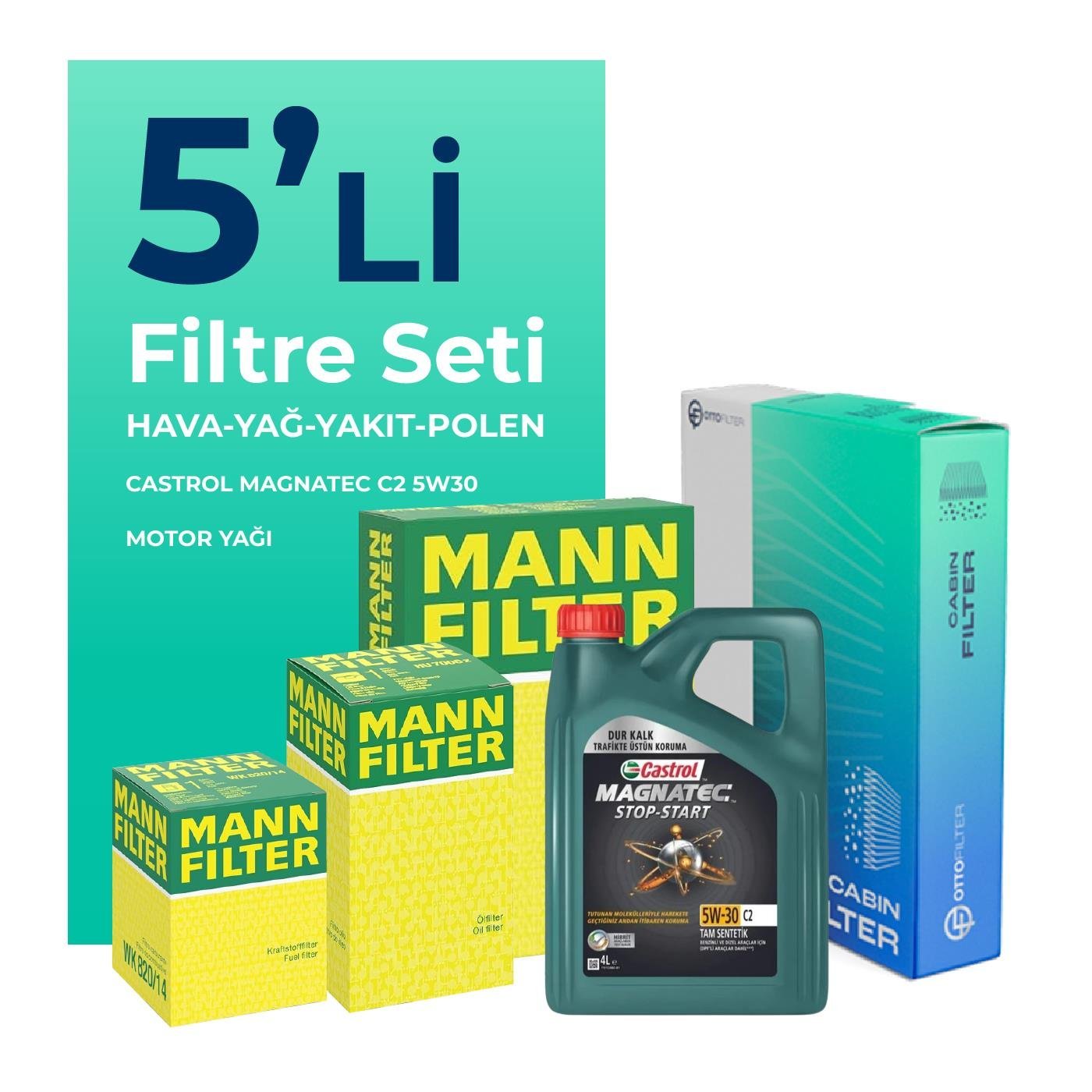MANN Peugeot 508 1.6 Dizel E-HDi Filtre Bakım Seti Castrol Motor Yağlı (2010-2018) 5 Li