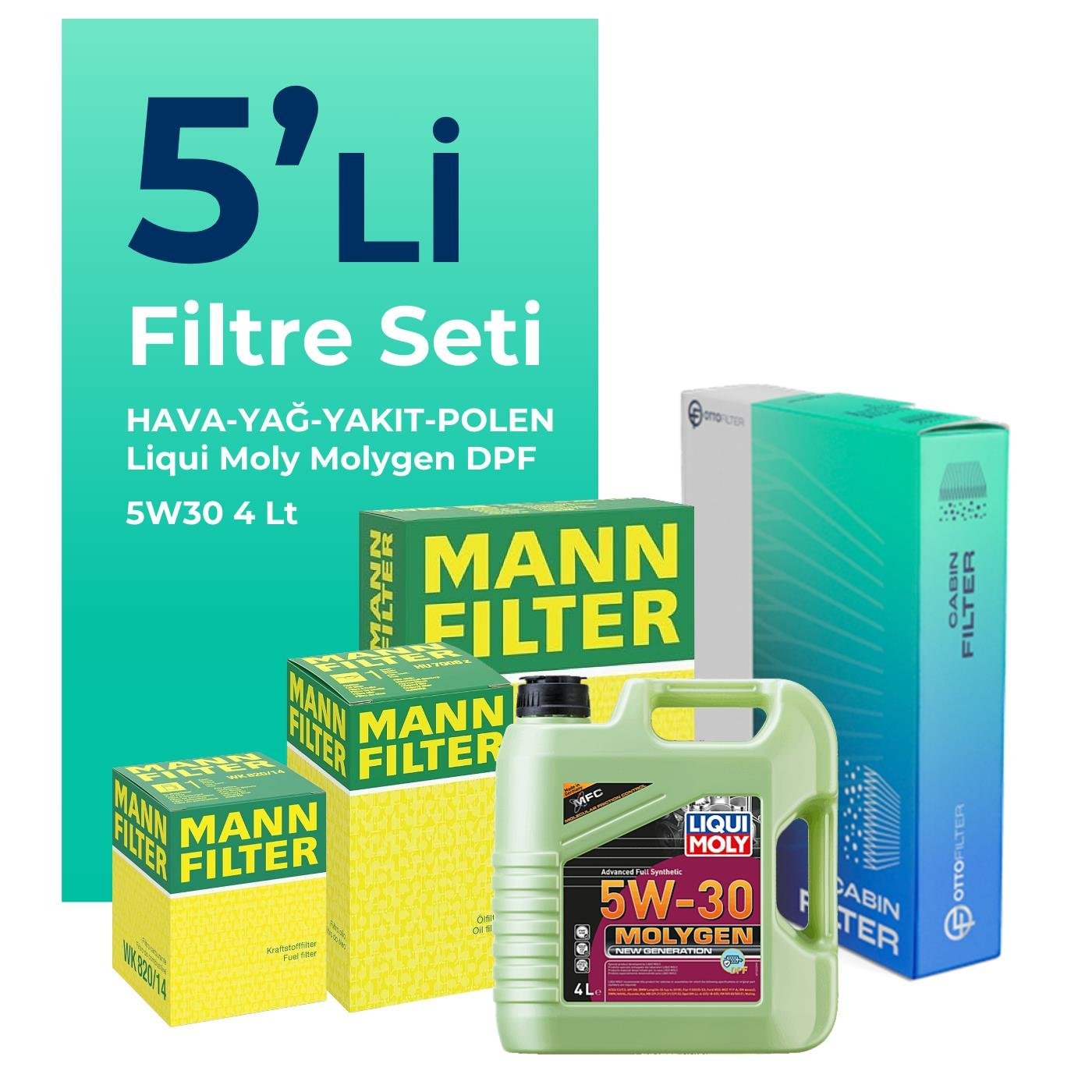 MANN Peugeot 508 1.6 Dizel E-HDi Filtre Bakım Seti Liqui Moly Motor Yağlı (2010-2018) 5 Li