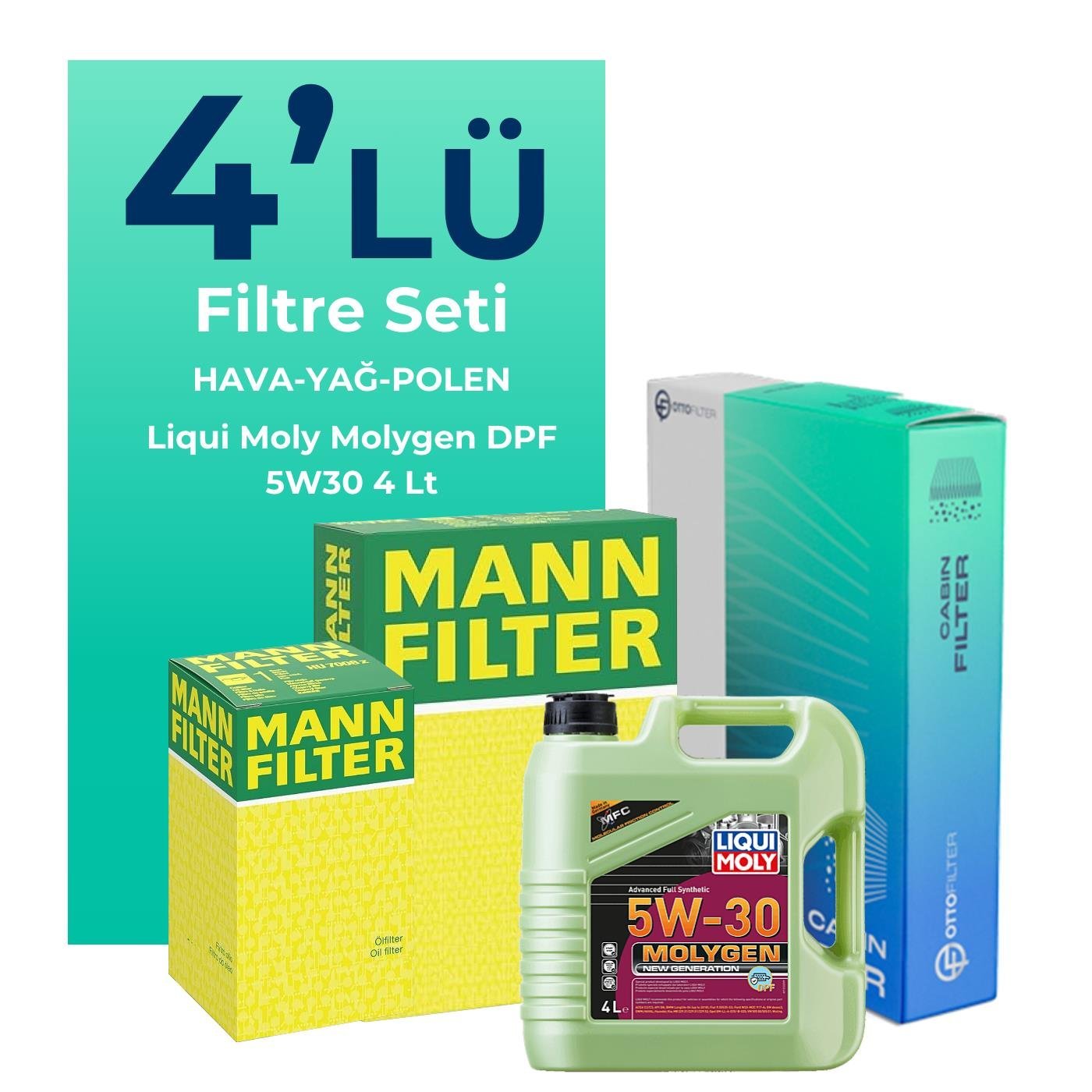MANN Peugeot Bipper 1.3 Dizel Filtre Bakım Seti Liqui Moly Motor Yağlı (2009-2016) 4 Lü