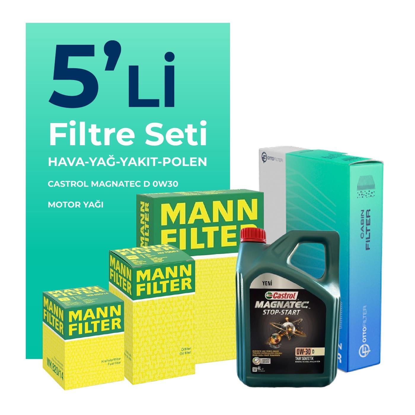 MANN Peugeot Boxer 2.0 Dizel BlueHDi Filtre Bakım Seti Castrol Motor Yağlı (2015-2020) 5 Li