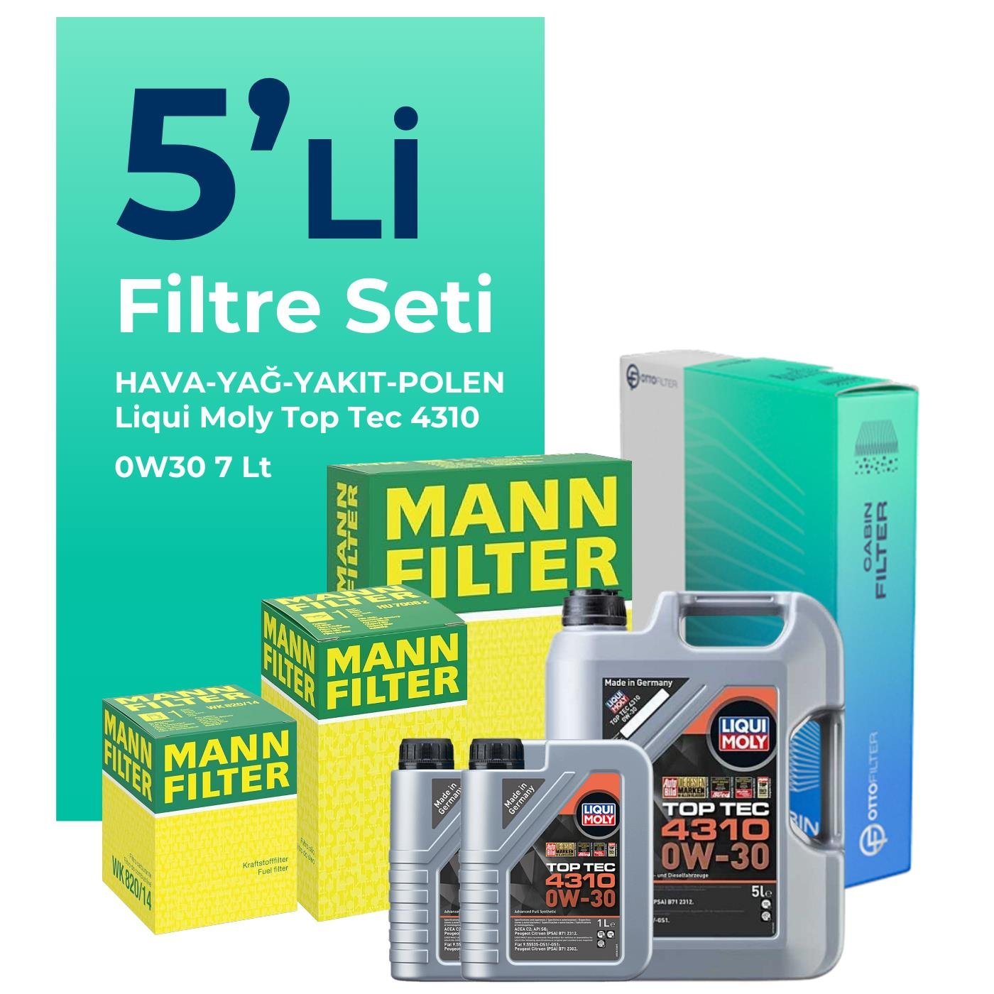 MANN Peugeot Boxer 2.0 Dizel BlueHDi Filtre Bakım Seti Liqui Moly Motor Yağlı (2015-2020) 5 Li