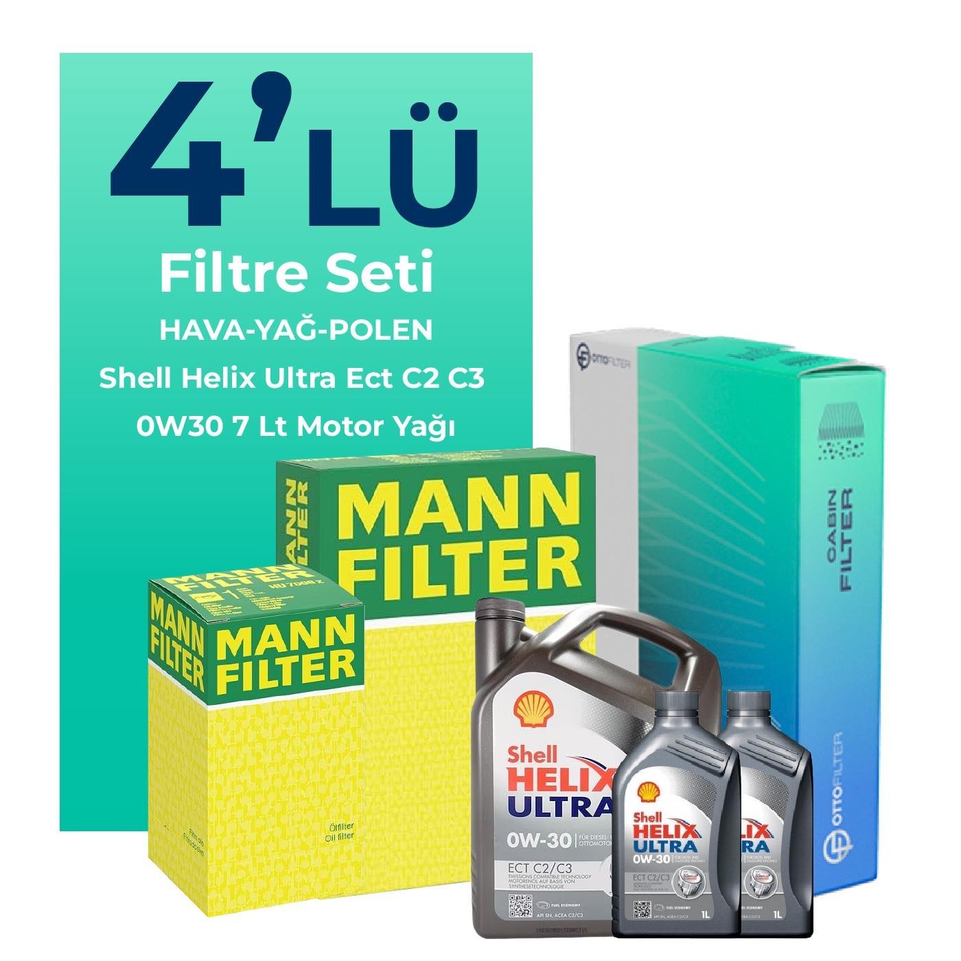MANN Peugeot Boxer 2.0 Dizel BlueHDi Filtre Bakım Seti Shell Motor Yağlı (2015-2020) 4 Lü