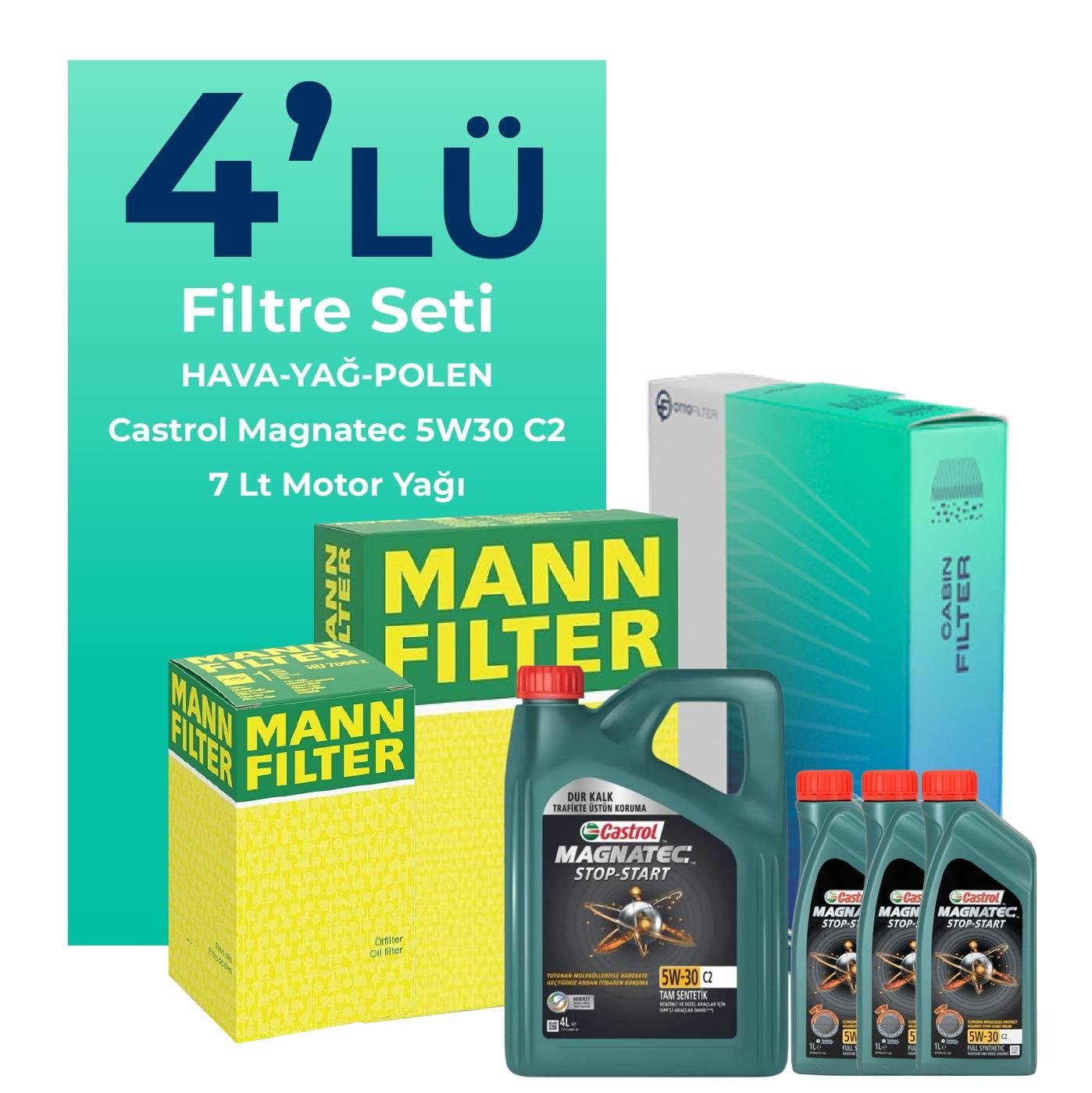 MANN Peugeot Boxer 2.2 Dizel Filtre Bakım Seti Castrol Motor Yağlı (2014-2016) 4 Lü