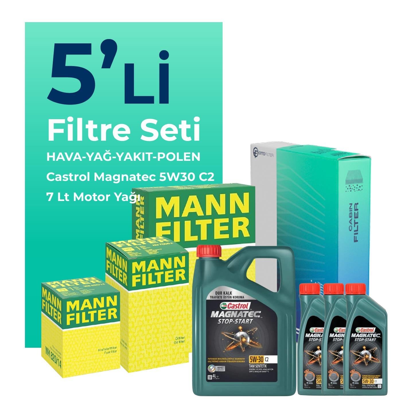MANN Peugeot Boxer 2.2 Dizel Filtre Bakım Seti Castrol Motor Yağlı (2014-2016) 5 Li
