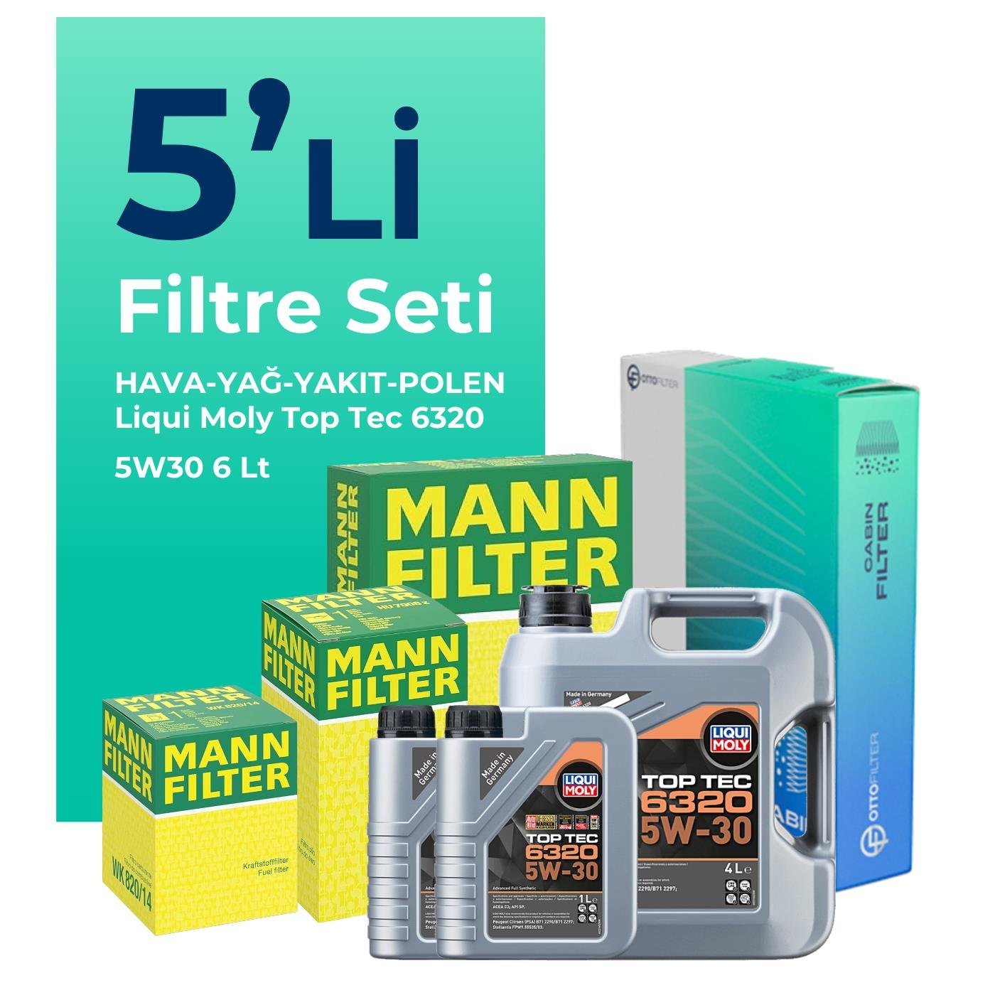 MANN Peugeot Expert 1.5 Dizel Filtre Bakım Seti Liqui Moly Motor Yağlı (2017-2025) 5 Li