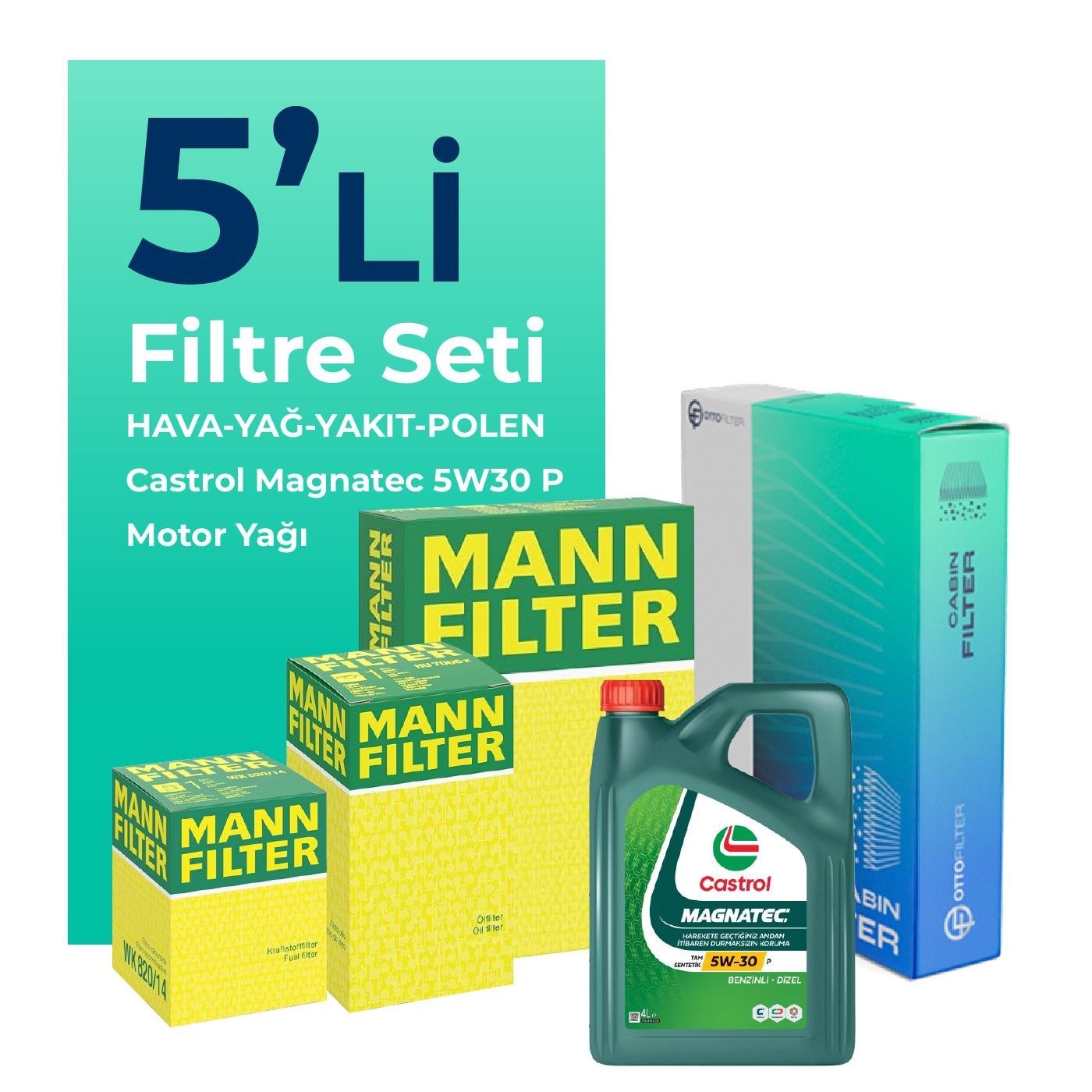 MANN Peugeot Partner 1.5 Dizel Filtre Bakım Seti Castrol Motor Yağlı (2019-2024) 5 Li