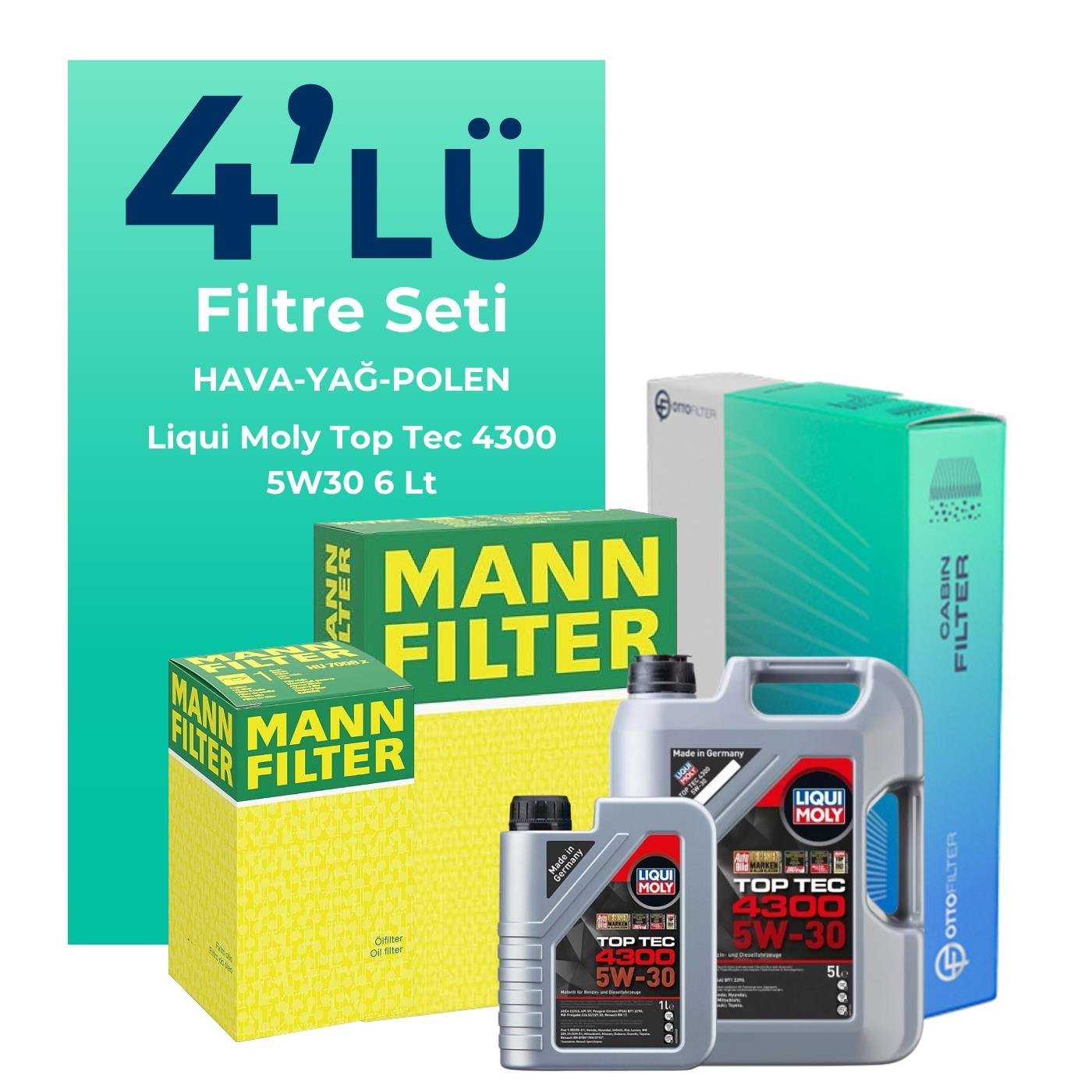 MANN Renault Megane 1.3 Benzin TCe Filtre Bakım Seti Liqui Moly Motor Yağlı (2019-2024) 4 Lü