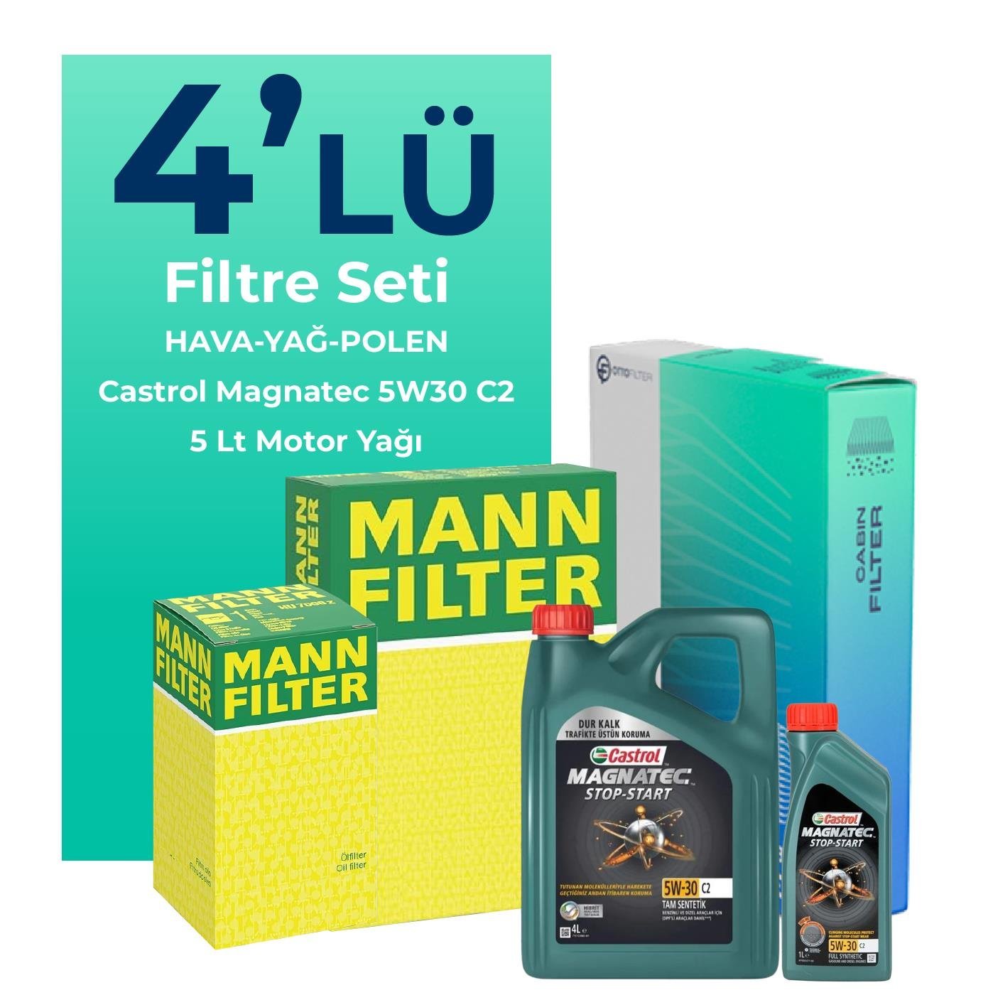 MANN Seat Toledo 1.6 Benzin Filtre Bakım Seti Castrol Motor Yağlı (2005-2010) 4 Lü