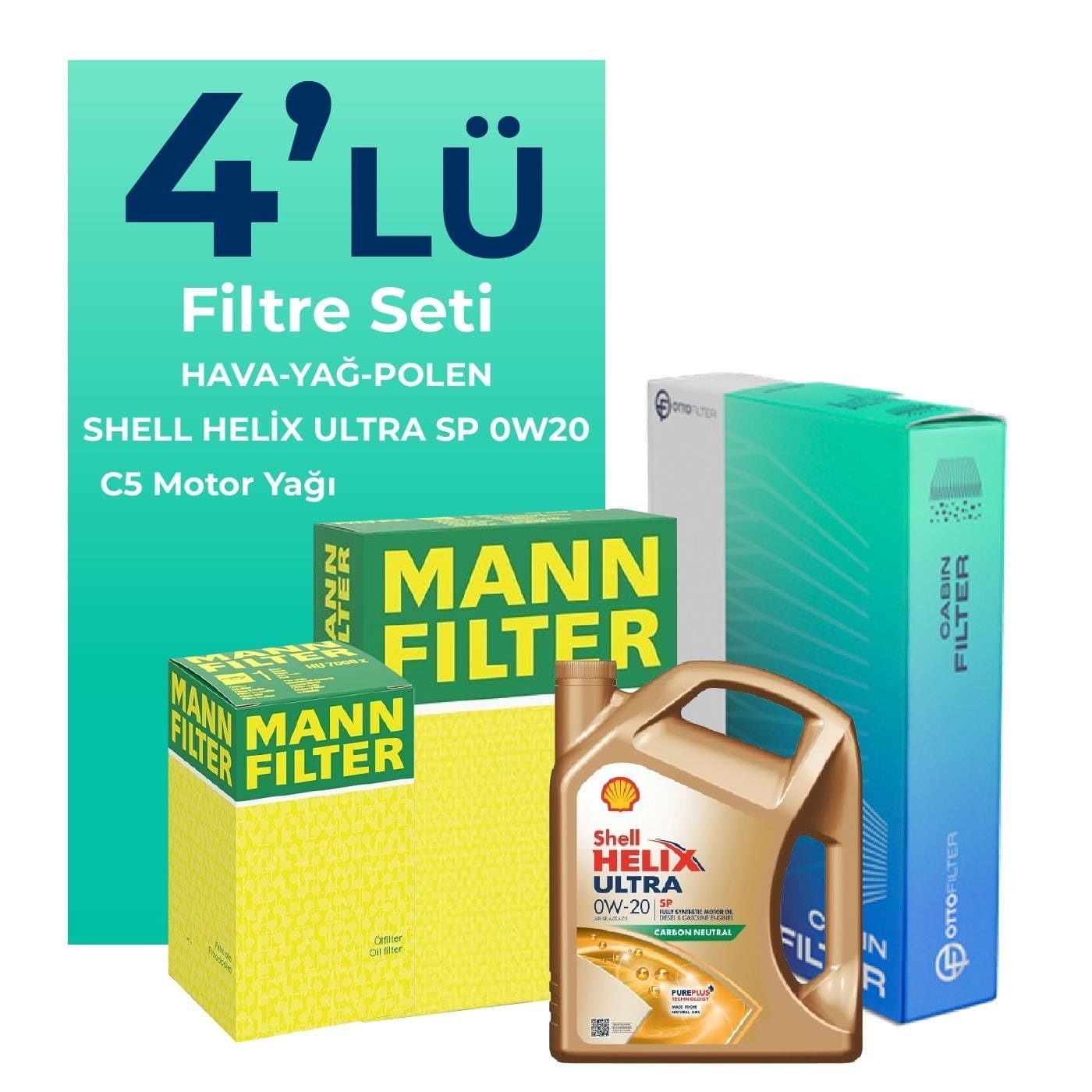 MANN Skoda Kamiq 1.0 TSi 115 HP Filtre Bakım Seti Shell Motor Yağlı (2020-2024) 4 Lü
