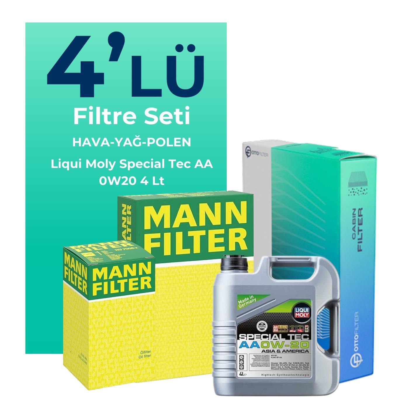 MANN Suzuki Vitara 1.4 Hybrid Filtre Bakım Seti Liqui Moly Motor Yağlı (2019-2024) 4 Lü