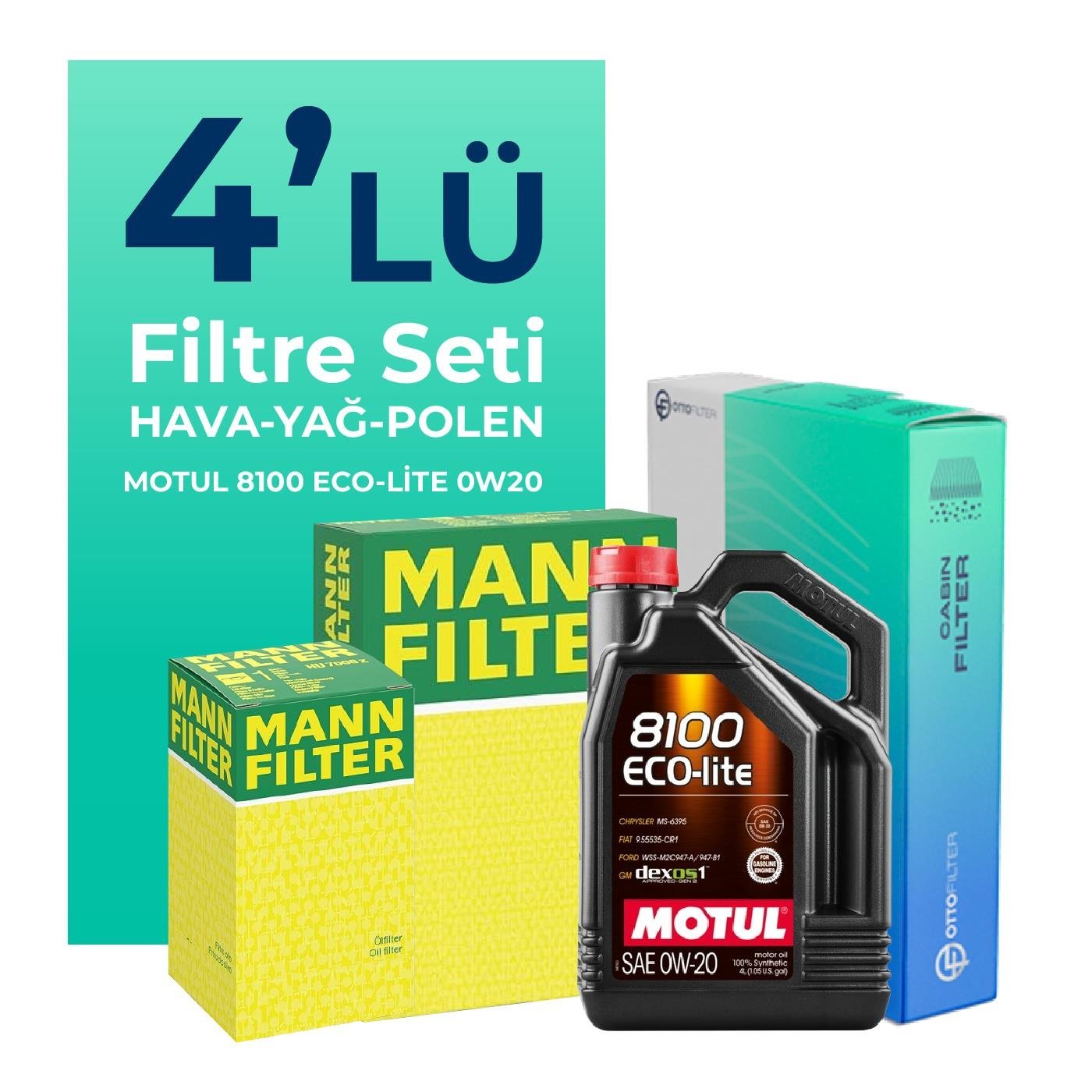 MANN Suzuki Vitara 1.4 Hybrid Filtre Bakım Seti Motul Motor Yağlı (2019-2024) 4 Lü