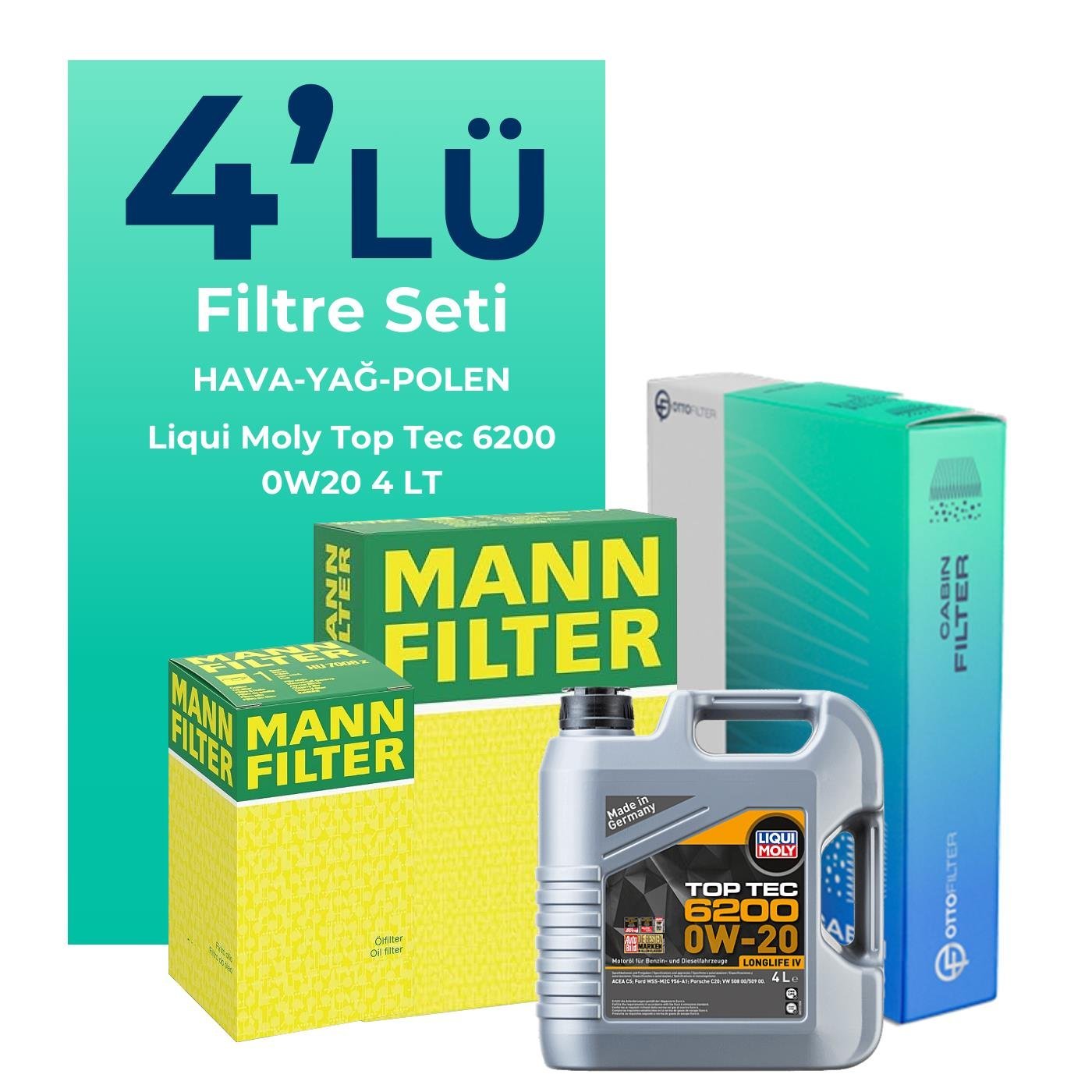 MANN Volkswagen Polo 1.0 MPi Filtre Bakım Seti Liqui Moly Motor Yağlı (2018-2024) 4 Lü