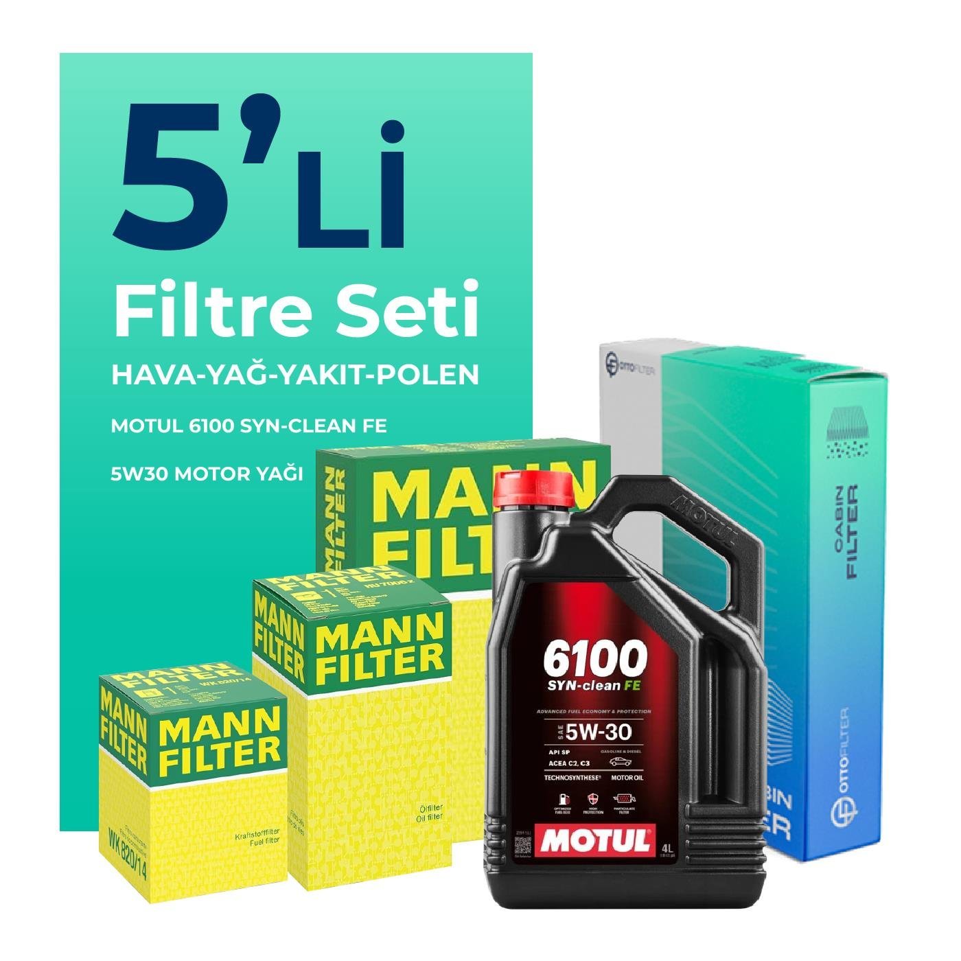 MANN Volkswagen Polo 1.2 Dizel Filtre Bakım Seti Motul Motor Yağlı (2011-2014) 5 Li