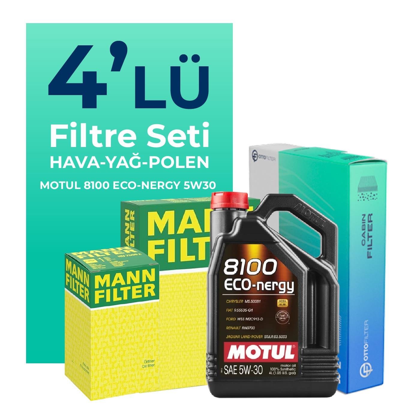 MANN Volkswagen Polo 1.2 TSi Filtre Bakım Seti Motul Motor Yağlı (2014-2017) 4 Lü