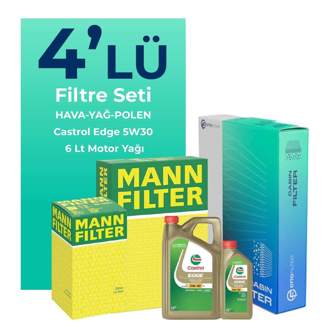 MANN Volkswagen Transporter T5 1.9 Dizel Filtre Bakım Seti Castrol Motor Yağlı (2004-2009) 4 Lü