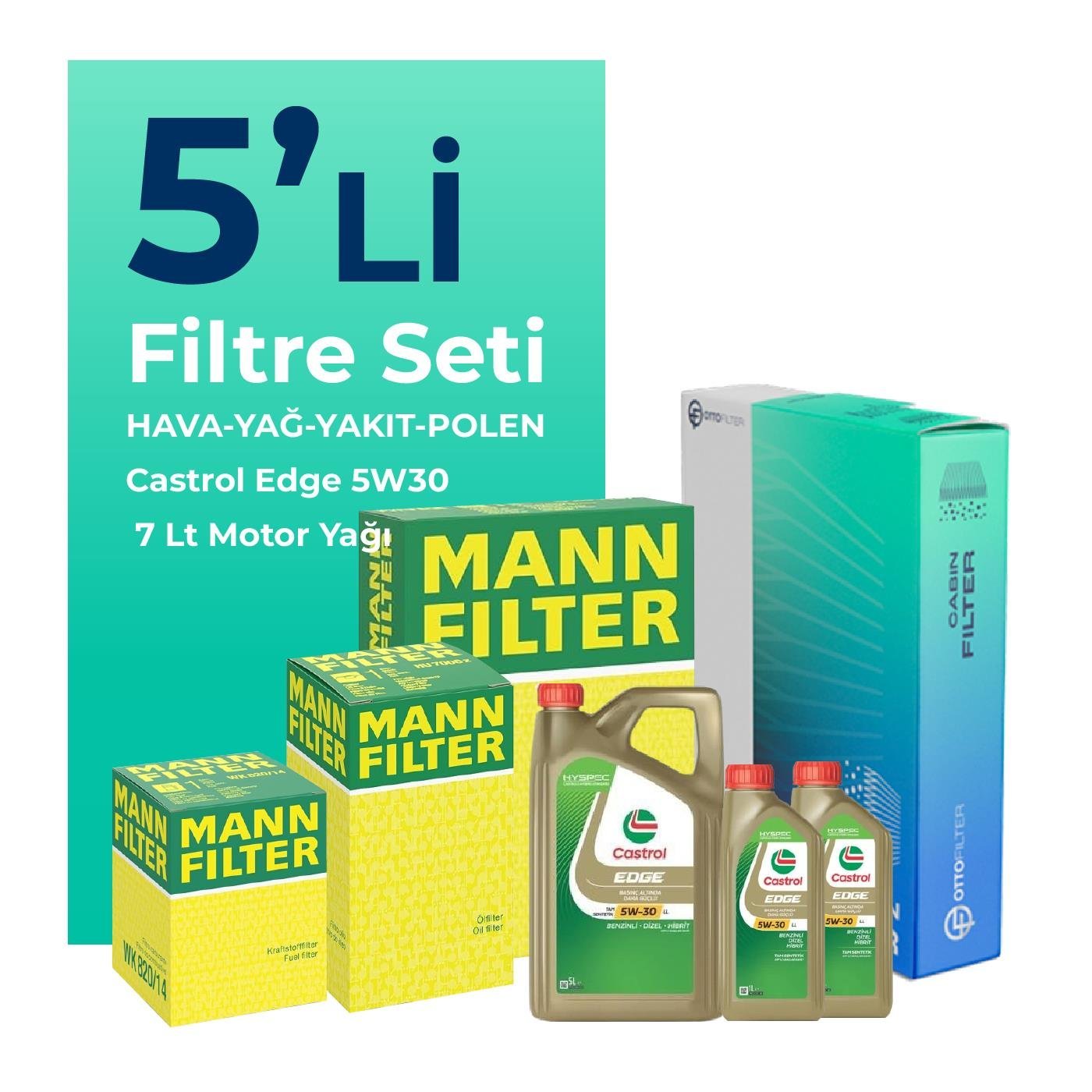 MANN Volkswagen Transporter T5 2.0 Dizel Filtre Bakım Seti Castrol Motor Yağlı (2009-2015) 5 Li