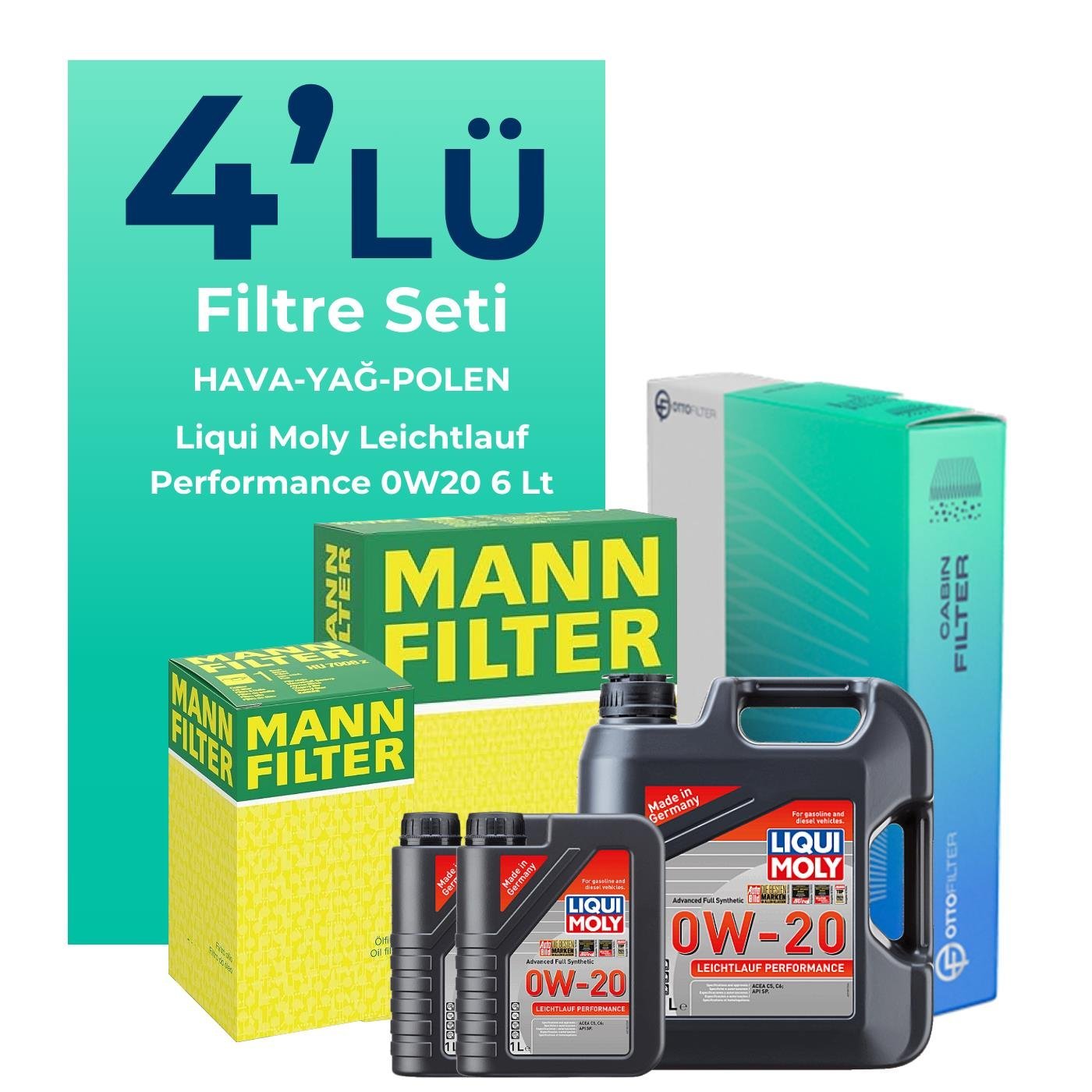 MANN Volvo S90 2.0 Dizel D4 Filtre Bakım Seti Liqui Moly Motor Yağlı (2016-2018) 4 Lü