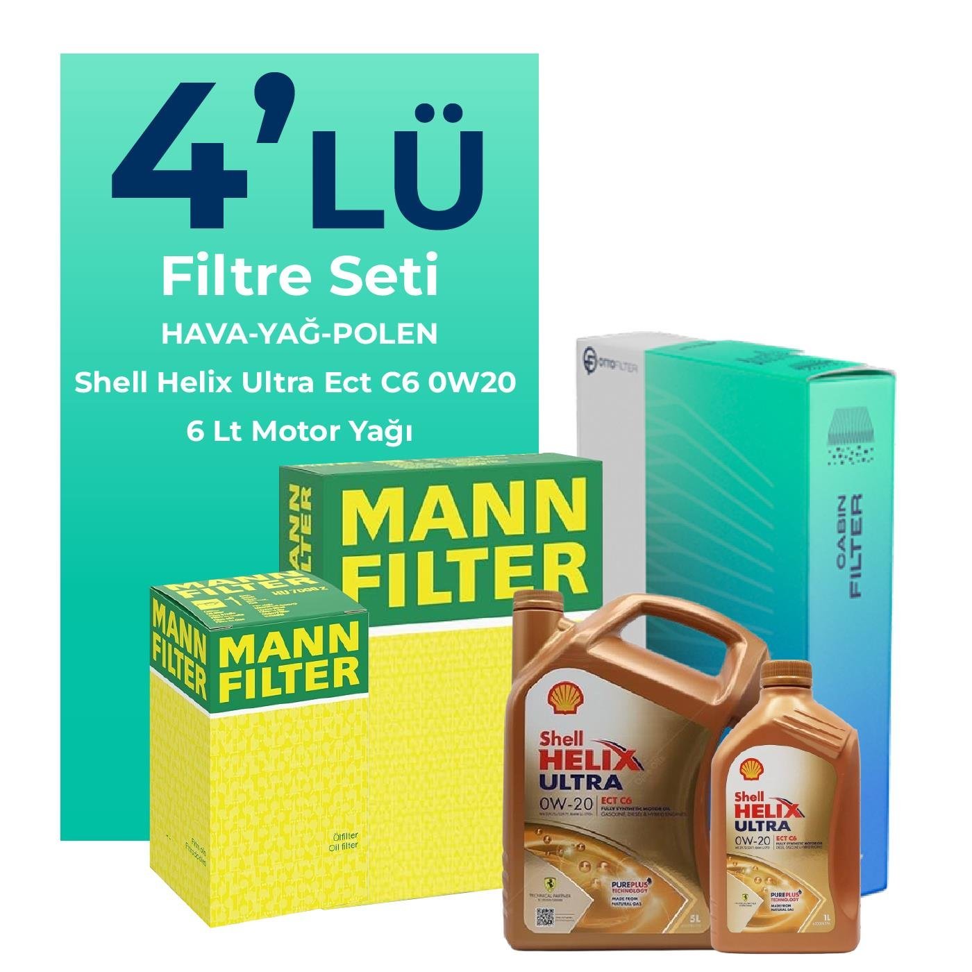 MANN Volvo XC60 2.0 Dizel D4 Filtre Bakım Seti Shell Motor Yağlı (2017-2019) 4 Lü