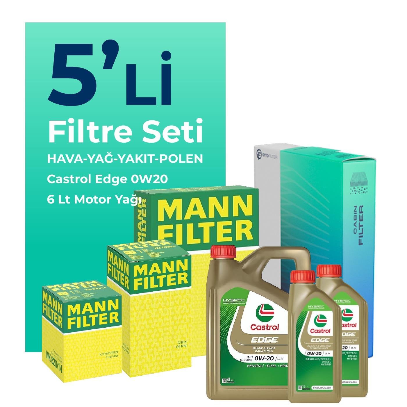 MANN Volvo XC60 2.0 Dizel Filtre Bakım Seti Castrol Motor Yağlı (2013-2017) 5 Li